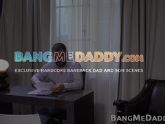 Petite twink Alejo gets on his knees to devour daddy Daniels cock