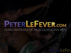 Danny Willcoxx drives thick cock into Travis Yukarin in a sling hookup