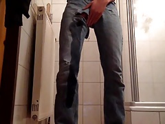 Piss in his jeans and cum