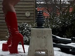 OUTSIDE SNOW - EXTREME HIGH 17CM  RED SISSY HEELS -  BLONDE