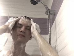 Teenie Man Stroking Off In The Douche While Stash From Dad