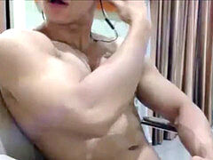 Asian muscle, gay small dick, gay jerking off