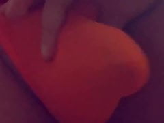 playing with my bulge in a orange spandix thong