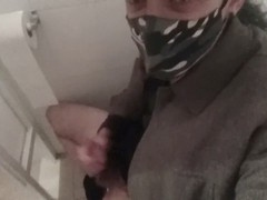 Guy eats semen in bathroom