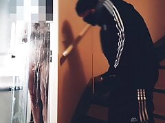 straight roommate caught secretly jerking off while horny guy fuck himself under shower with 2 dildo into ass and mouth