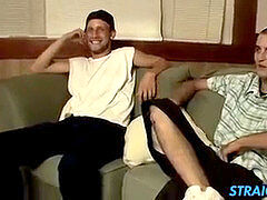 mischievous studs Ajax and Cg enjoys wanking on living room couch