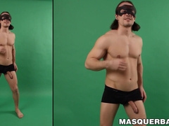 Hung jock Ricky jacks his enormous cock while stripping off