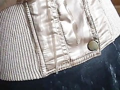 Guy ejeculating on second hand gold nylon jacket - part 6