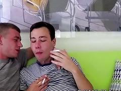 Horny twinks smoking during foreplay before cock riding balls deep
