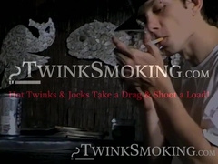 Smoke buddies Ian Madrox and Evan Heinze jerked their gigantic cock while smoking