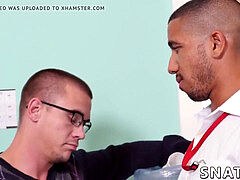 torn dark-hued stud riding boss cock during office threeway