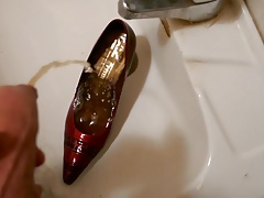 Piss in wifes red patent high heel