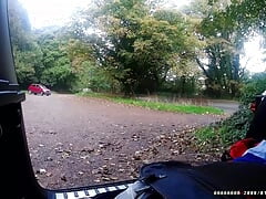 Strip to cross dress in car park, nearly caught twice, flashing stockings and panties