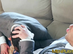 Man in suit Javi Gray doggystyle analfucked by Ricky Blue