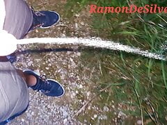 Master Ramon pisses fast on the side of the road, horny