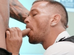 Inked blonde tries glory hole perversions with a random gay slut