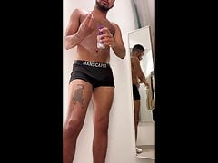 releasing a cum load in the fitting room