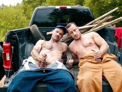 Erotic outdoor sex in the back of the truck for Zack Mackay and Tito Patron