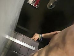 public shower at the locker room. Touching my cock and cumming in public