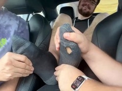 Car ride foot Worsip threesome