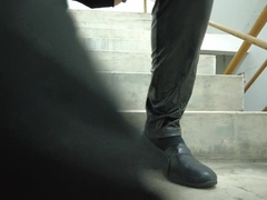 Latex Bodysuit Sissy Masturbate Staircase