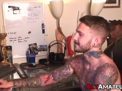 Handsome Alix shows off tattoos and masturbation