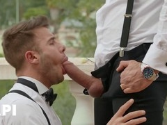 Peter, the dominant bearded hunk, seduces the adorable Allen King for a spontaneous bareback encounter