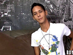 lad Felix Russo tugging while thrusting dildo in his ass