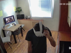 Mask in act! Young fellow romps me on the kitchen counter!