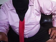 Lonely dad in pink shirt masturbating to porn