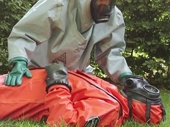Second part of rubber suit chemical hazmat adventure with unexperienced middle-aged gay men