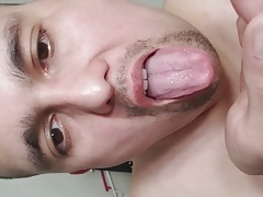 Hubby eats cum.