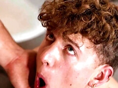 Twink with curly hair loves playing virtual reality games