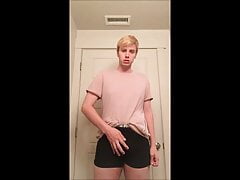 Blonde twink cums & Shows off tight hole