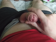 Russian fellow paws himself thru cut-offs and pulls out a stiffy