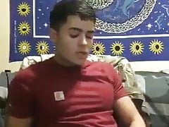 latino twink cumming with his curved thick dick (9'')