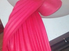 Green rubber glove wank with big cock