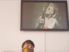 Lovely man poke and gape his bootie with a massive faux-cock bottle in pantyhose