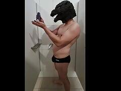 Godzilla wank in speedos. Pool shower after swim