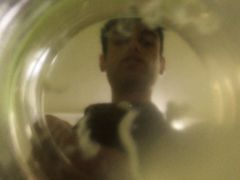Twink cums into cup of water ( inside glass view ) FLOATING SPERM
