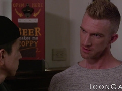 Brendan Patrick begs for Wesley Woods and Link Parkers dick inside him