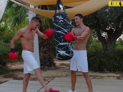 Young, perspiring, sporty, meatpipe-marking, muddy young fellows. No condom only