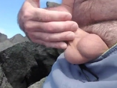 Jerking off on public beach-Big Cum Shot-Hairy Bear 2