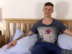 tatted English guy wanks and cums all alone