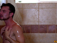 Muscle jock rims and fucks culo in the bathroom