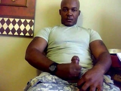 Beefy Black Soldier Jerks Off & Cums 10