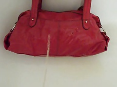 Pee on red handbag