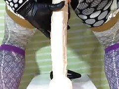 Shows plug out asshole enters big dildo in ass hole
