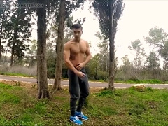 Latino Arik Mozh Teaching In The Forest And Jacking-off