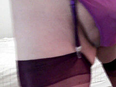 Violet cami and violet stockings